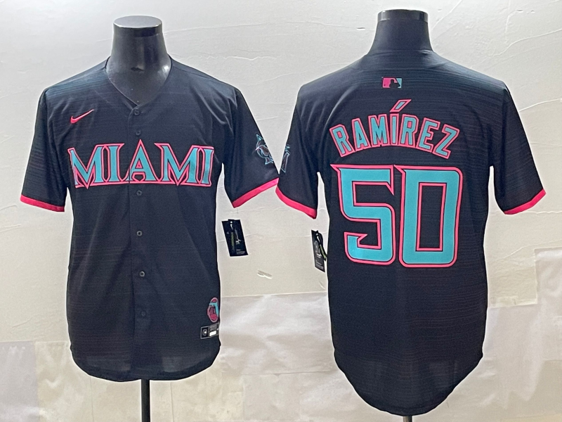 Men 2025 Miami Marlins #50 Ramirez black Nike MLB jersey style 53